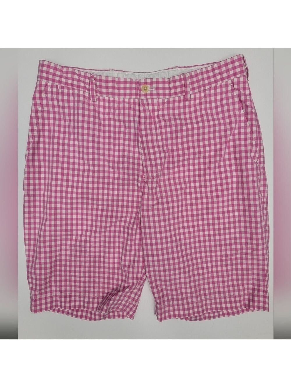 Vintage Polo Golf Ralph Lauren Shorts 32 Pink White Gingham Flat Front 9” Cotton